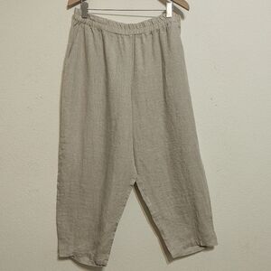 Gudrun Sjoden Pull On Linen Elastic Waist Pants Oatmeal Color Wide Leg Size XL